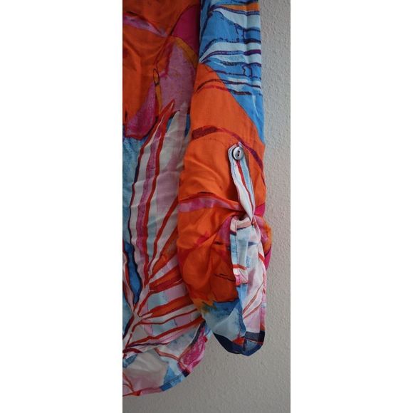 Nic+Zoe Women's Sz Small Blue Multi Tropical Mirage Print Woven Blouse Top $148 - Picture 5 of 8